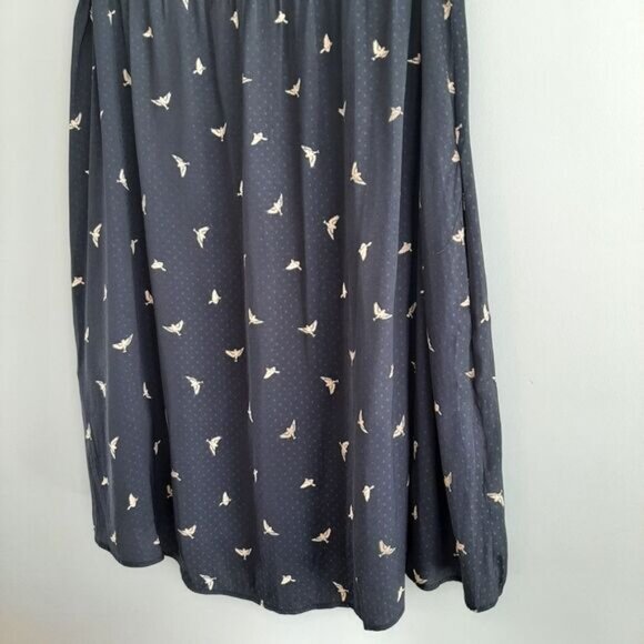 H&M MAMA Maternity Frilled-Sleeve Bird Print Navy Light Dress Sz M - Picture 8 of 13